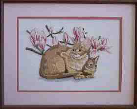 Cat with Magnolias - Framed Model - Click Image to Close